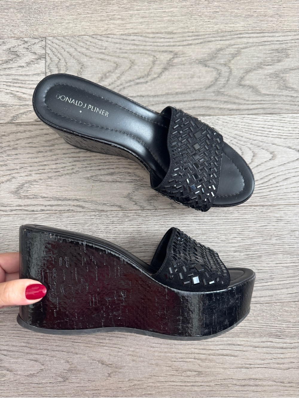 Donald J. Pliner Black Woven Platform Wedge Sandals ‘CLOE’ in US9